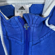 Load image into Gallery viewer, ADIDAS Three Stripe Classic Embroidered Mini Logo Blue Zip Hoodie
