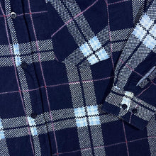 Load image into Gallery viewer, Vintage Yaohun Navy Blue White Plaid Check Long Sleeve Cotton Flannel Shirt
