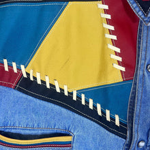 Load image into Gallery viewer, Vintage SHOOTER Leather Panel Cowboy Western Denim Long Sleeve Shirt
