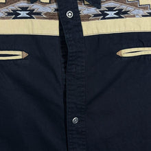Load image into Gallery viewer, Vintage Atlas For Men Cowboy Western Embroidered Aztec Black Beige Cotton Long Sleeve Shirt
