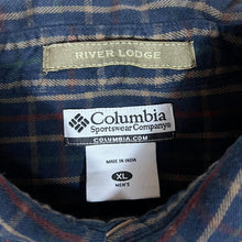 Load image into Gallery viewer, Vintage COLUMBIA Plaid Check Leather Shoulder Panel Long Sleeve Button-Up Flannel Shirt
