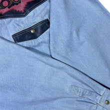 Load image into Gallery viewer, Vintage Capitol Embroidered Cowboy Western Blue Denim Cotton Popper Long Sleeve Shirt
