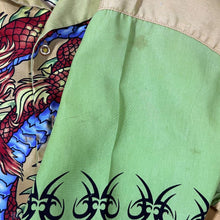 Load image into Gallery viewer, Early 00's Reward Goth Y2K Tribal Dragon Graphic Green Yellow Polyester Shirt
