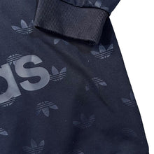 Load image into Gallery viewer, ADIDAS Big Logo Spellout Graphic All-Over Print Polyester Navy Blue Pullover Hoodie
