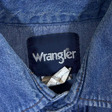 Load image into Gallery viewer, Vintage Wrangler Cowboy Western Pearl Snap Popper Blue Denim Long Sleeve Cotton Shirt
