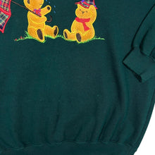 Load image into Gallery viewer, Vintage TULCHAN Embroidered Teddy Bear Cottage Core Green Collared Sweatshirt
