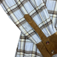 Load image into Gallery viewer, Cau Designs Corduroy Panel Blue Check Cowboy Western Popper Long Sleeve Shirt
