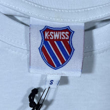 Load image into Gallery viewer, K-Swiss Embroidered Spellout Colour Block Long Sleeve White Red T-Shirt
