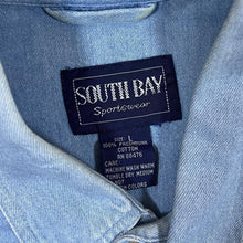 Load image into Gallery viewer, South Bay &quot;Route 66&quot; Wolf Native American Graphic Blue Denim Long Sleeve Button-Up Shirt
