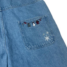 Load image into Gallery viewer, Vintage 90’s CHRISTOPHER &amp; BANKS Embroidered Snowman Christmas Festival Denim Dungarees
