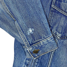 Load image into Gallery viewer, Vintage 90&#39;s MARLBORO COUNTRY STORE Brown Leather Collared Blue Denim Trucker Jacket

