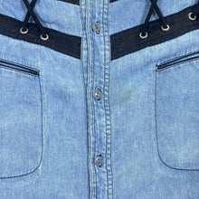 Load image into Gallery viewer, Vintage JACQUES LORANT Lace Panel Cowboy Western Style Long Sleeve Blue Denim Shirt
