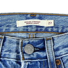 Load image into Gallery viewer, LEVI&#39;S &quot;Wedgie Straight&quot; Blue Denim Distressed Ripped Knee High Waist Straight Leg Jeans
