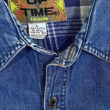 Load image into Gallery viewer, Vintage 90&#39;s Up Time Plaid Check Panel Blue Denim Long Sleeve Shirt
