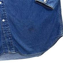 Load image into Gallery viewer, Schaefer Outfitter Made In USA Cowboy Western Blue Denim Popper Long Sleeve Shirt
