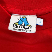 Load image into Gallery viewer, STIFFY &quot;Board Stiffy&quot; Surfer Skate Logo Spellout Graphic Red T-Shirt
