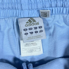 Load image into Gallery viewer, Adidas Three Stripe Mini Logo Baby Blue Straight Leg Tracksuit Bottoms
