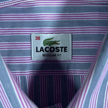 Load image into Gallery viewer, Lacoste &quot;Regular Fit&quot; Pink White Navy Striped Short Sleeve Button-Up Shirt

