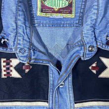 Load image into Gallery viewer, Vintage Shooter Cowboy Western Aztec Panel Blue Denim Long Sleeve Popper Shirt
