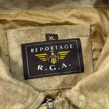 Load image into Gallery viewer, Vintage 90&#39;s REPORTAGE R.G.A. Classic Brown Tan Faux Suede Leather Bomber Jacket
