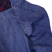 Load image into Gallery viewer, TTD Western Style Plaid Check Panel Blue Denim Popper Long Sleeve Shirt
