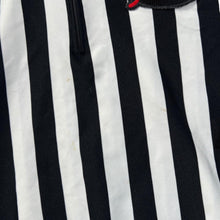 Load image into Gallery viewer, Vintage BAUER OMHA &quot;Ontario 1998 Hockey Association&quot; Referee Striped Polyester Ice Hockey Collared 1/4 Zip Sweatshirt

