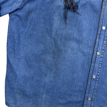 Load image into Gallery viewer, Vintage Running Bear Cowboy Western Blue Denim Long Sleeve Cotton Popper Shirt
