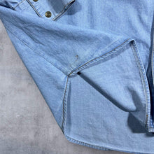 Load image into Gallery viewer, Vintage Stockerpoint Cowboy Western Blue Denim Brown Leather Panel Popper Long Sleeve Shirt

