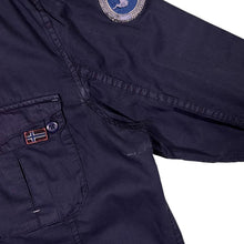 Load image into Gallery viewer, Napapijri Geographic Embroidered Patch Navy Blue Cotton Long Sleeve Button-Up Shirt
