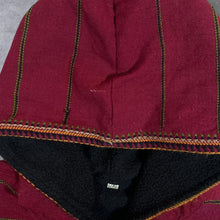 Load image into Gallery viewer, Vintage Hippy Embroidered Patterned Red Fleece Lined Zip Hoodie
