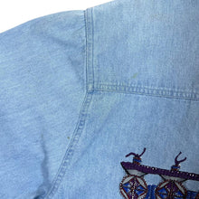 Load image into Gallery viewer, South Bay &quot;Route 66&quot; Wolf Native American Graphic Blue Denim Long Sleeve Button-Up Shirt
