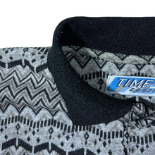 Load image into Gallery viewer, Vintage Time Sport Crazy Abstract Patterned Black Grey Long Sleeve Polo Shirt
