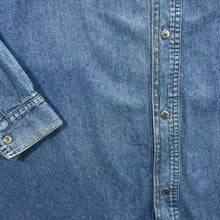 Load image into Gallery viewer, Vintage Stockerpoint Cowboy Western Blue Denim Collarless Grandad Long Sleeve Shirt
