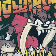 Load image into Gallery viewer, Vintage LOONEY TUNES (1997) &quot;Holding?!!&quot; Taz Football All-Over Print Green T-Shirt
