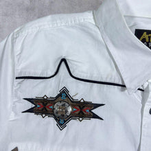 Load image into Gallery viewer, Early 00&#39;s Atlas For Men Cowboy Western Embroidered Native White Long Sleeve Cotton Shirt
