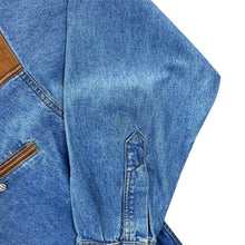 Load image into Gallery viewer, Vintage Shooter Cowboy Western Leather Panel Blue Denim Long Sleeve Popper Shirt
