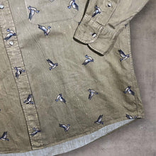 Load image into Gallery viewer, Vintage Ducks Unlimited All-Over Print Pattern Beige Brown Long Sleeve Button-Up Shirt

