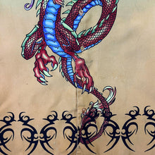 Load image into Gallery viewer, Early 00's Reward Goth Y2K Tribal Dragon Graphic Green Yellow Polyester Shirt
