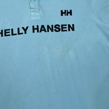 Load image into Gallery viewer, Helly Hansen Big Logo Spellout Graphic Short Sleeve Blue Polo Shirt

