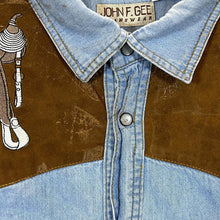 Load image into Gallery viewer, Vintage John F. Gee Cowboy Western Embroidered Blue Denim Popper Long Sleeve Shirt

