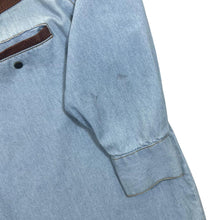 Load image into Gallery viewer, Vintage Stockerpoint Cowboy Western Leather Panel Blue Denim Long Sleeve Popper Shirt
