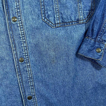 Load image into Gallery viewer, Vintage C&amp;A Cowboy Western Leather Panel Blue Denim Popper Long Sleeve Shirt
