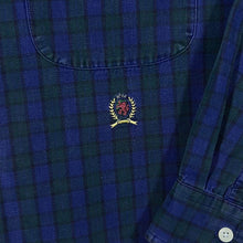Load image into Gallery viewer, Vintage Tommy Hilfiger Navy Green Tartan Check Crest Logo Long Sleeve Button-Down Shirt
