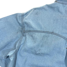 Load image into Gallery viewer, Vintage Stockerpoint Cowboy Western Leather Panel Blue Denim Long Sleeve Popper Shirt
