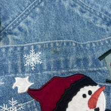Load image into Gallery viewer, Vintage 90’s CHRISTOPHER &amp; BANKS Embroidered Snowman Christmas Festival Denim Dungarees
