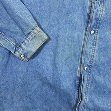 Load image into Gallery viewer, Vintage SHOOTER Leather Panel Cowboy Western Denim Long Sleeve Shirt
