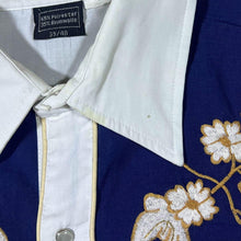 Load image into Gallery viewer, Vintage Cowboy Western Embroidered Floral Navy Blue White Long Sleeve Popper Shirt
