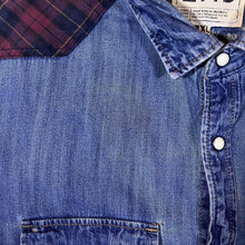 Load image into Gallery viewer, TTD Western Style Plaid Check Panel Blue Denim Popper Long Sleeve Shirt
