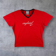 Load image into Gallery viewer, Early 00's Nike Silver Tag "England" Football Logo Graphic Red Ringer T-Shirt
