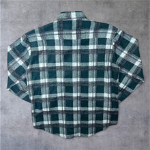 Load image into Gallery viewer, Vintage Haoyun Green Black White Plaid Check Long Sleeve Cotton Flannel Shirt
